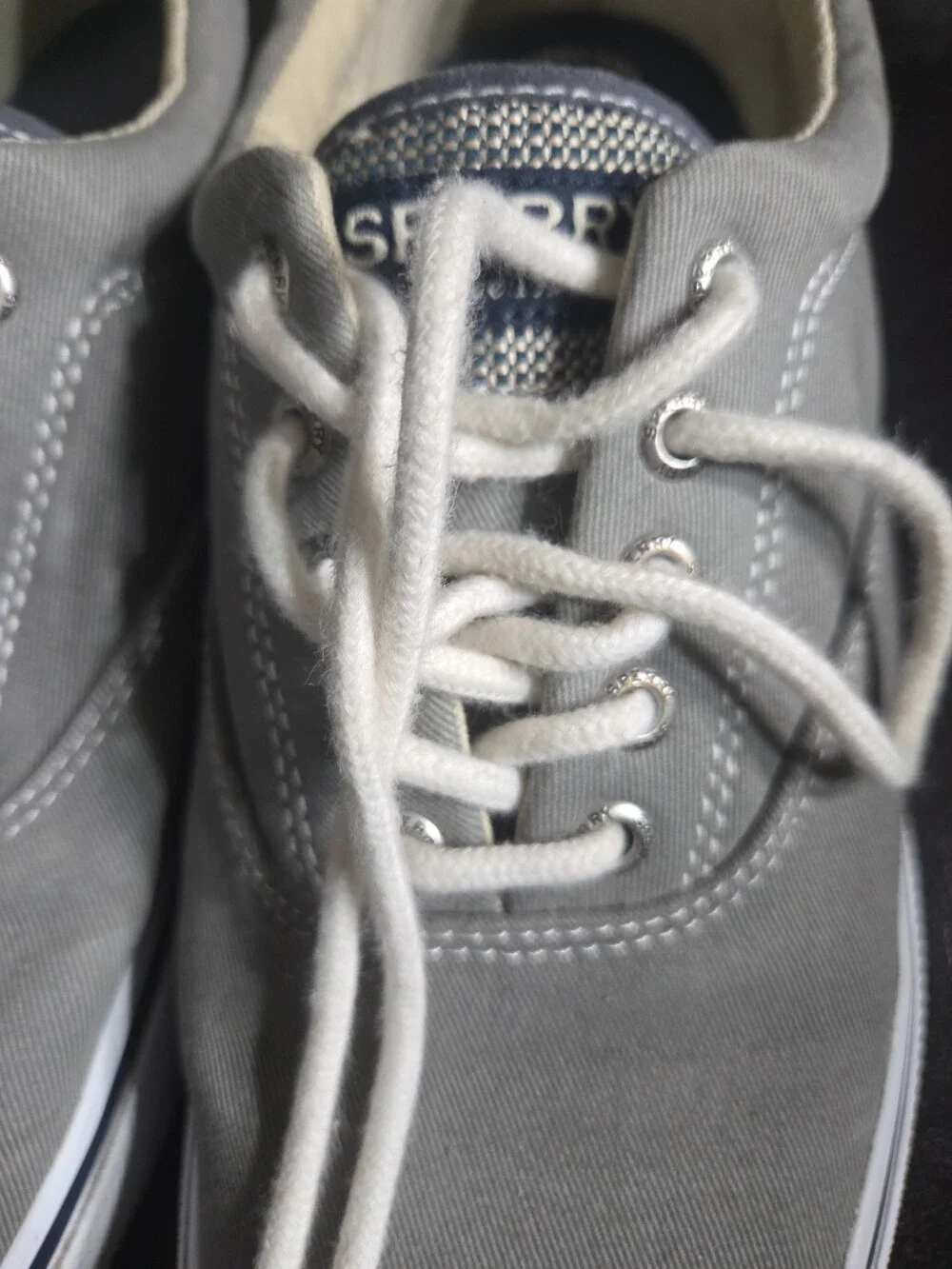 Sperry Boat Shoes Gray Canvas Lace Up Men'S 8.5 - Used